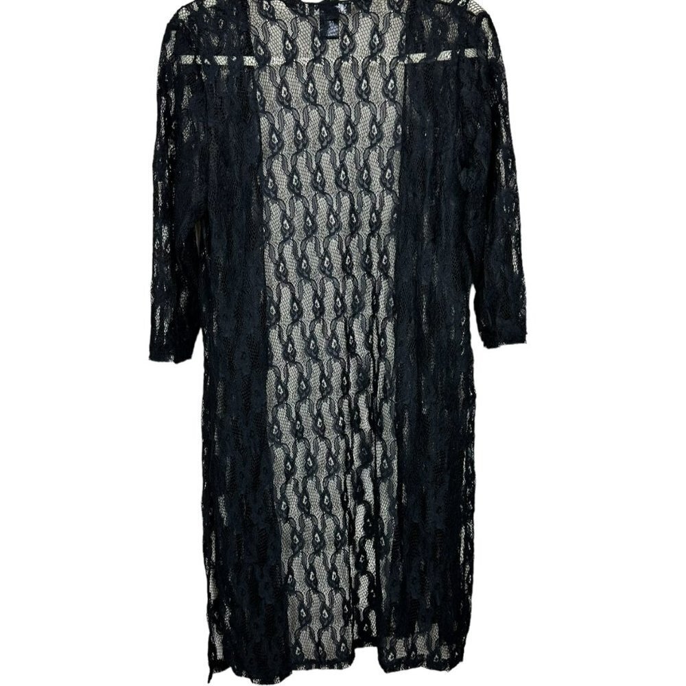 Love Ryan Black Lace Kimono Cardigan Women's Size Large‎ Open Front Rose Floral - Picture 4 of 10
